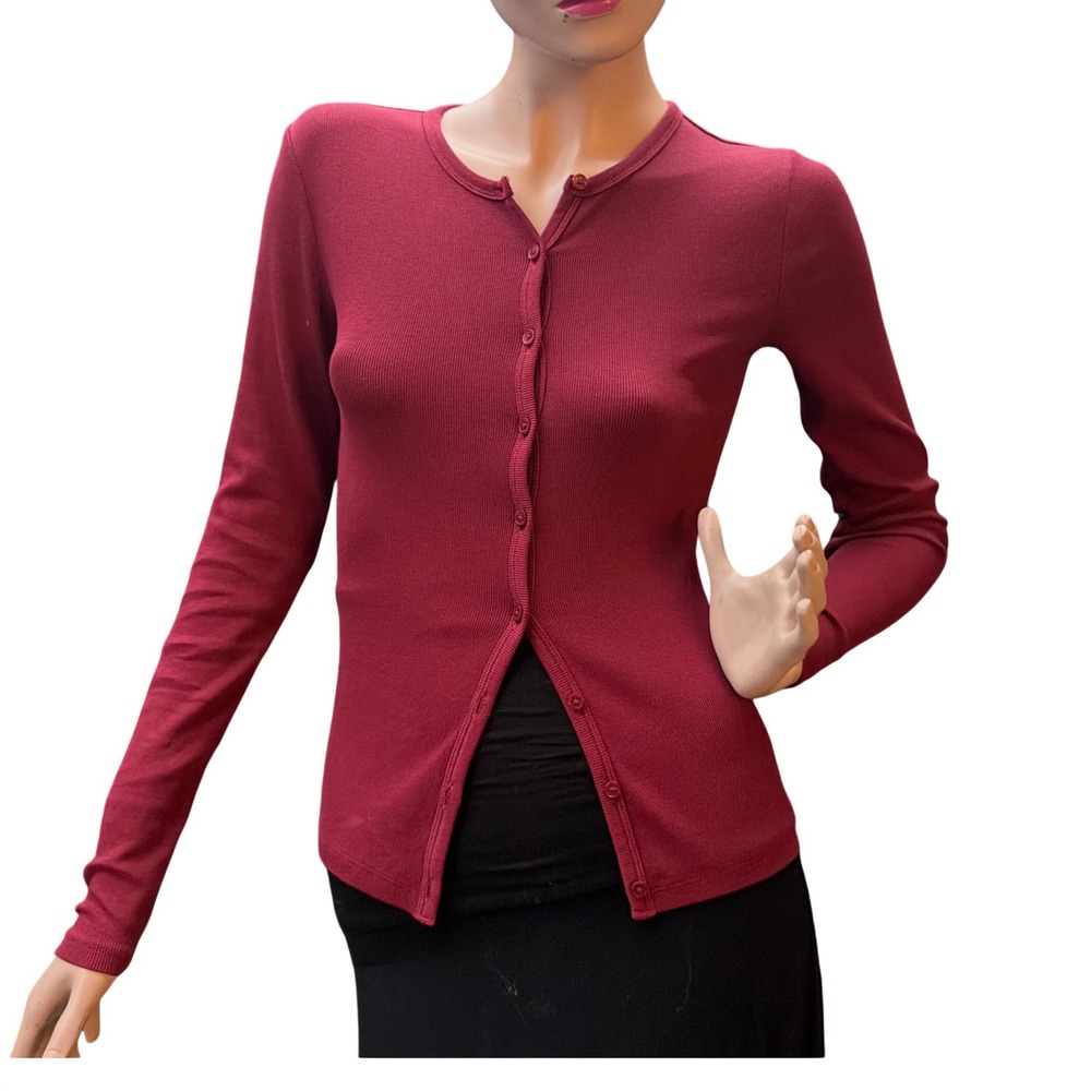 Aritzia Homestretch Cardigan Ribbed Button Front Burgundy Y2K Clean Girl Fall  S